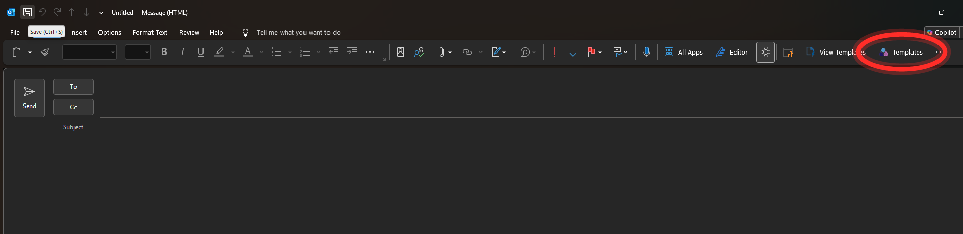 Templates button on the ribbon