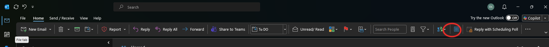 Apps button on the Outlook toolbar